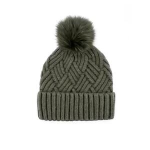 NEW MITCHIE'S MATCHINGS fox pom knit hat in khaki